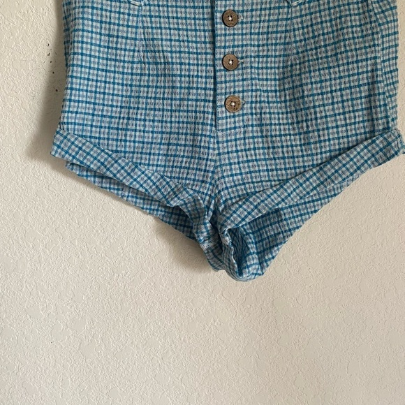 Free People Checked Out Plaid Micro Brief Style Retro Linen Blend Boho Shorts 4 - Picture 6 of 14
